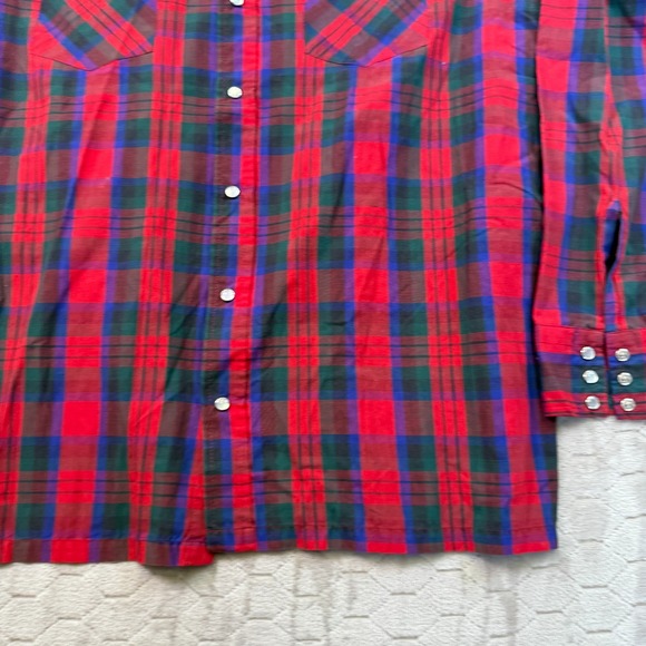 VTG Corzini Plaid Snap Pearl Button Western Shirt Mens XL Tall  Made in USA - Picture 3 of 12